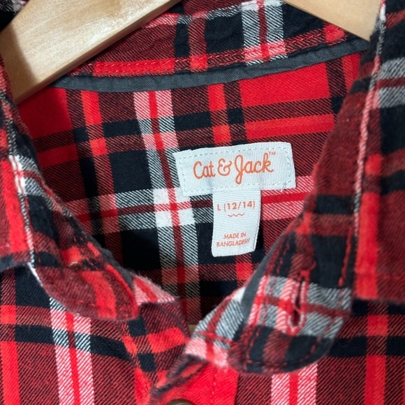 Cat & Jack Red & Black Flannel Button Down Shirt Size Youth 10/12 | holiday | - Picture 2 of 4